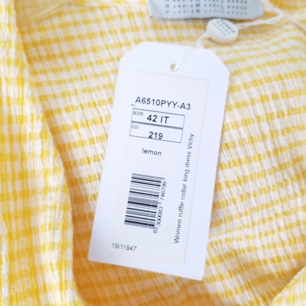 Harris Wharf London Vichy Maxi Gingham Yellow Dress Size 6 - Picture 8 of 10